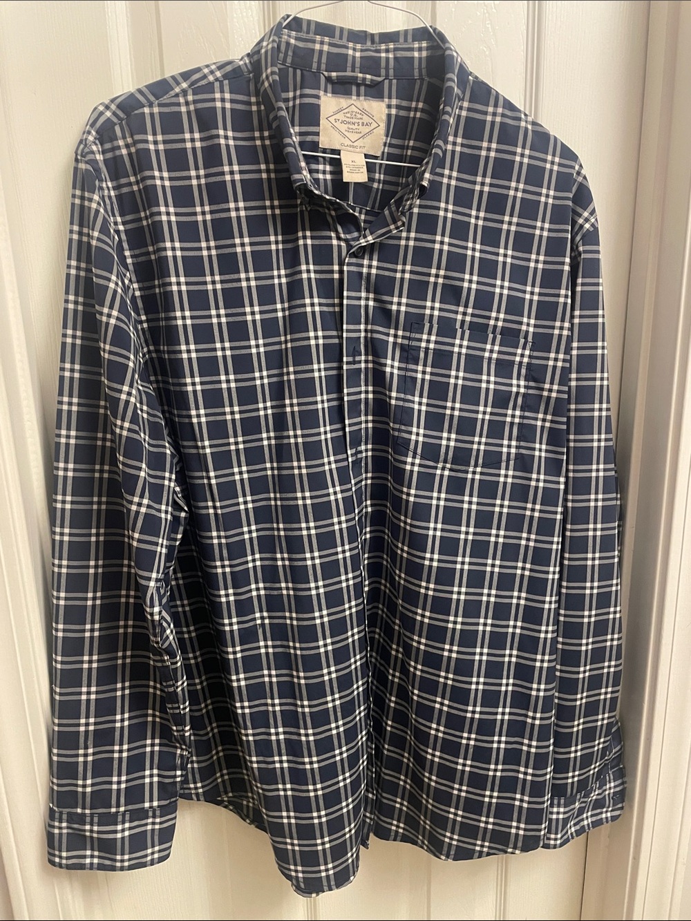 St. John's Bay Navy and White Plaid Button-Down Shirt